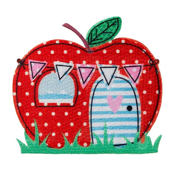 Apfel - Haus - Aufnäher / Bügelbild - 7,5x7 cm - gestickt -  Applikation - Patch