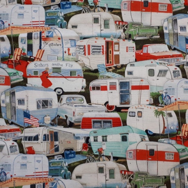 Vintage Trailers - Elisabeth Studio - 50x55cm - Fat Quarter - Patchwork - Nähen - Stoff -