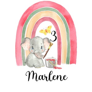 Rainbow - Elephant - Birthday - Ironing picture - Number and name - customizable - Gift - Application
