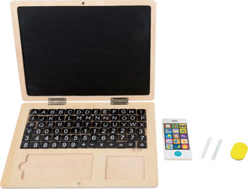 Laptop Holz Tafel Handy personalisierbar Rollenspiel Geschenk Geburtstag ab 6 Jahren Bild 3