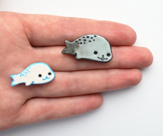 Kawaii mamegoma jewelry Seal baby pin brooch of polymer clay Cute animal pins Lavender cute brooches Baby sea lion