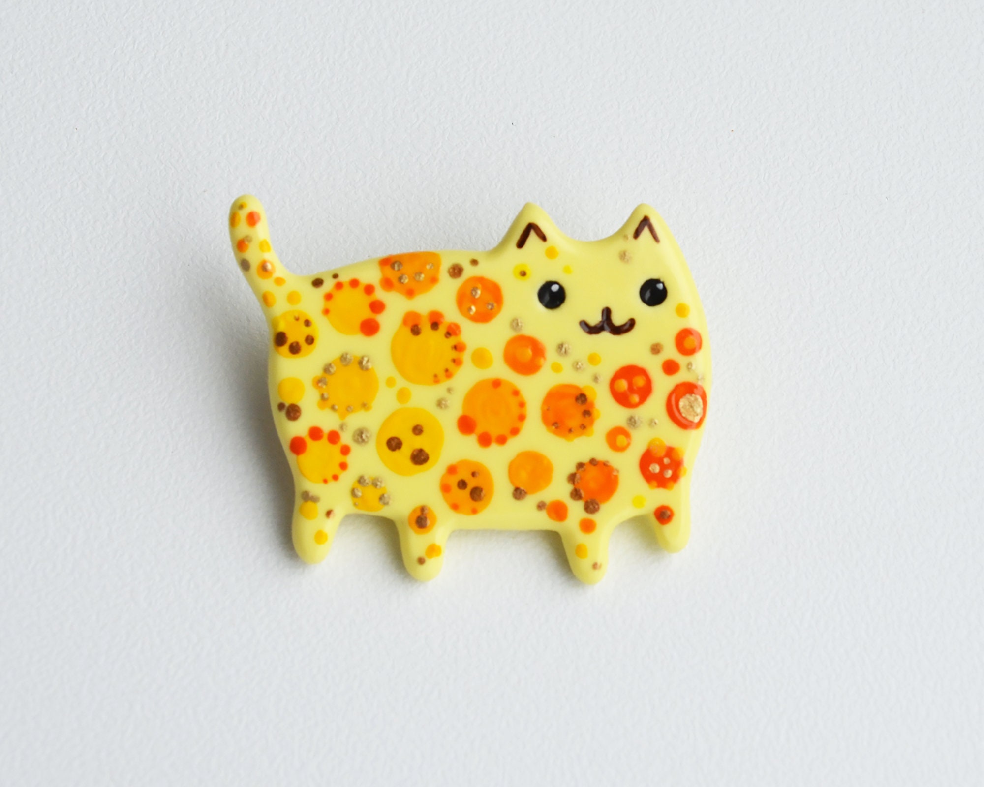 Yellow Cat Brooch With Hand Painted. Christmas Cat Gift. Crazy | Etsy