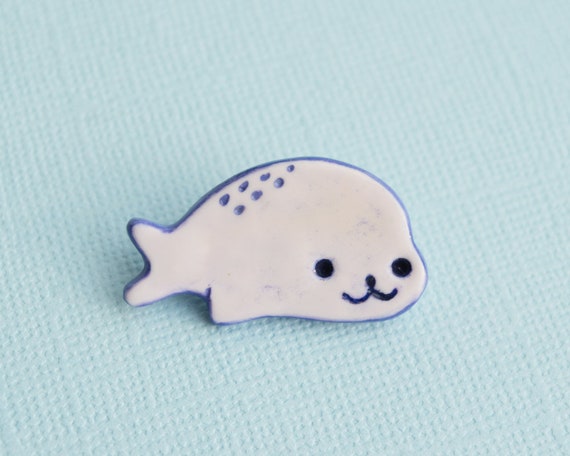 Kawaii mamegoma jewelry Seal baby pin brooch of polymer clay Cute animal pins Lavender cute brooches Baby sea lion