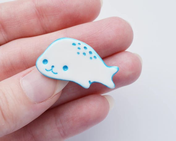 Kawaii mamegoma jewelry Seal baby pin brooch of polymer clay Cute animal pins Lavender cute brooches Baby sea lion