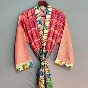 Handmade Kimono, Vintage Silk Robe, Silk Sari Robe, Indian Silk Kimono Long Robe, Bridesmaids Robe, Wedding Roebs, KGN_454, Boho Hippie Robe