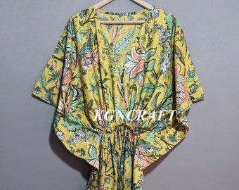 Baumwolle Blumen Kaftan Sommer Strand Tragen Kaftan Nachtwäsche Langes Resort Kleid