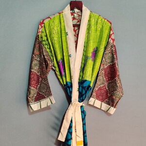 Indian Silk Sari Robe, Party Wear Robe, Luxury Silk Kimono, Women Wear Robe, Summer Dress, Bikini Cover Up, KGN_453, Gift For Wife, One Size