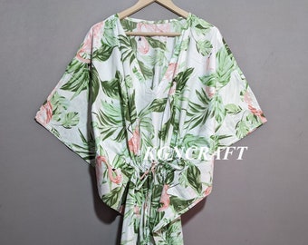 Katoenen kaftan met bloemenprint: Indiase maxi-jurk, strandkleed