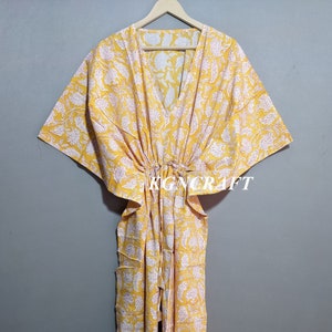 Kaftan Maxi Kleid,100% Baumwolle, Sommerkleid, Nachthemd, langes Kleid, Taille verstellbar, leicht, luftig, Strand, Lounge, Urlaub, Pool, Mutterschaft