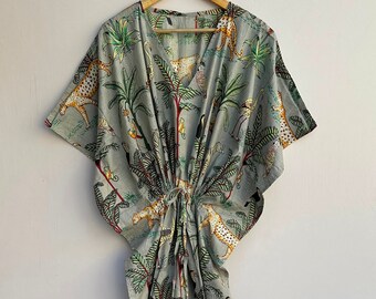 Jungle Print Kaftan, Cotton Kaftan Cotton Caftan,Indian Kaftan Dress,Night Wear Kaftan Dress, Light Wear Kaftan For Women !!