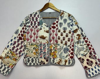 Veste en patchwork matelassée en coton blanche Manteau court à la mode Veste en coton bohème blanche