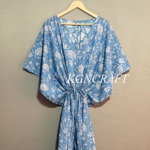 ¡Estampado Jaipuri! Vestido caftán largo de algodón hecho a mano, caftán playero, vestido largo con estampado floral, bata tipo kimono.