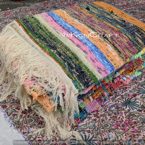 Large Chindi Rug Area Rag Rug Home Decor Bohemian Indian Carpet Floor Decor Rag Colorful Cotton Rug Living Room Rug Bathroom Rug Throw India