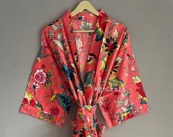 Robe Pink Bird Ofmd, kimono indien en coton doux, robe de demoiselle d’honneur, cadeau pour elle, robe en coton, robe kimono, robe