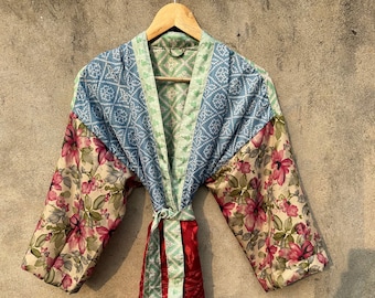Silk Short Kimono, Kimono, Robe, Indian Silk Short Kimono, Bohemian Clothing, Women Wear Dress, Beachwear Dress, Sleepwear, Bathrobe