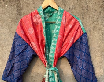 Indian Kimono Robe, Vintage Kimono , Short Kimono , Boho Kimono ,Light Weight Kimono Robe , SilkTunic , Gift For Women , Gift For Her ,