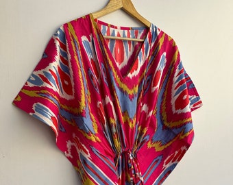 Ikat Print Kaftan Dress, Cotton Kaftan , Women Long Kaftan, Women Night Wear Kaftan Dress, Gift For Her,Boho Kimono Kaftan