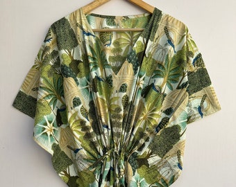 100% Cotton Kaftan, Floral Printed Kaftan, Green Floral Print Kaftan, Popular now, Cotton Maxi Dress, Longwear Kaftan