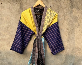 Beautiful Silk Robe, Floral Silk Kimono, Pure Silk Robe, Bridesmaid's Robe, Kimono Robe Silk, Indian Silk Sari Robe, Short Kimono, Fashion