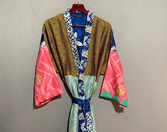 Silk kimono Robe Christmas Gift Women Clothing Silk Kimono Robe Indian Silk Sari Kimono Robe Clothing Women Indian Silk robes