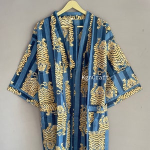 Tiger Print ! Cotton Kimono Robe, Lightweight Bathrobe For Women, Gift For Her, Bridal Kimono Robe,