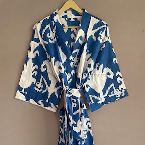 Cotton Kimono Robe Dressing Gown, Block Print Bridesmaid Robe, Summer Nightwear, One Size