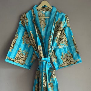 Cotton Kimono, Festival Clothing, Kimono Kaftan, Oriental Robe, Women&#39;s robes, Tiger print