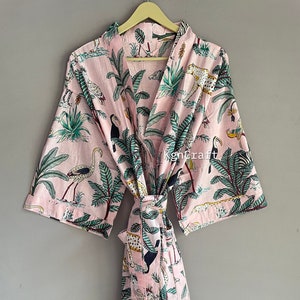 OFMD Kimono Cotton Kimono Bathrobe Valentines Day GiftBird Bathrobe Turkish Bathrobe Cardigan Nightwear Dressing Gown Beach Bikini Summer