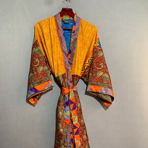 Szlafrok damski, stary jedwabny szlafrok sari, vintage&#39;owe kimono, damska suknia kimonowa, szlafrok, szlafrok na wakacje, szlafrok w dowolnym rozmiarze, KGN_271, szlafrok na prezent