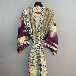 Handmade Silk Kimono, Party Wear Robe, Vintage Silk Sari Robe, Night Wear Robe, Women Wear Dress, Long Gown, Gift For Wedding, KGN_375