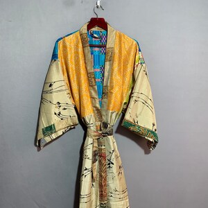 Bridal Long Robe, Long Sleeve Wedding Robe, Floor Length Gown, Fashion Wear Robe, Old Sari Robe KGN_166, Gift For Friend Silk Robe For Women