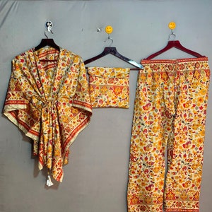 Bridesmaid Pajama, Silk Floral Pajama Sets, Kaftan Pajama Sets, Indian Pj Sets, Gift For Her, Bridal Pajama Set, Wedding Gift, Short Kaftan