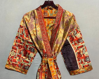 Vintage Short Kimono, Kimono For Her, Silk Kimono Robe, Short Robe, Nightwear Robe, Short Bathrobe, Beachwear Dress, Women Wear Dress