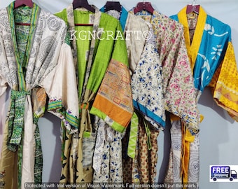10pc Wholesale Patchwork Silk Sari Kimono Robe: Vintage Art Silk Sleepwear