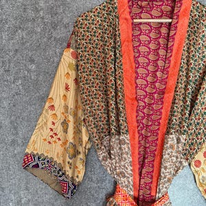 Hand Printed Silk Robe Summer Wear Silk Kimono Free Size Maxi Dress image 8