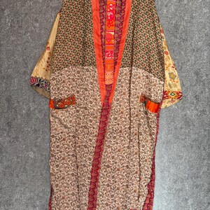 Hand Printed Silk Robe Summer Wear Silk Kimono Free Size Maxi Dress image 3