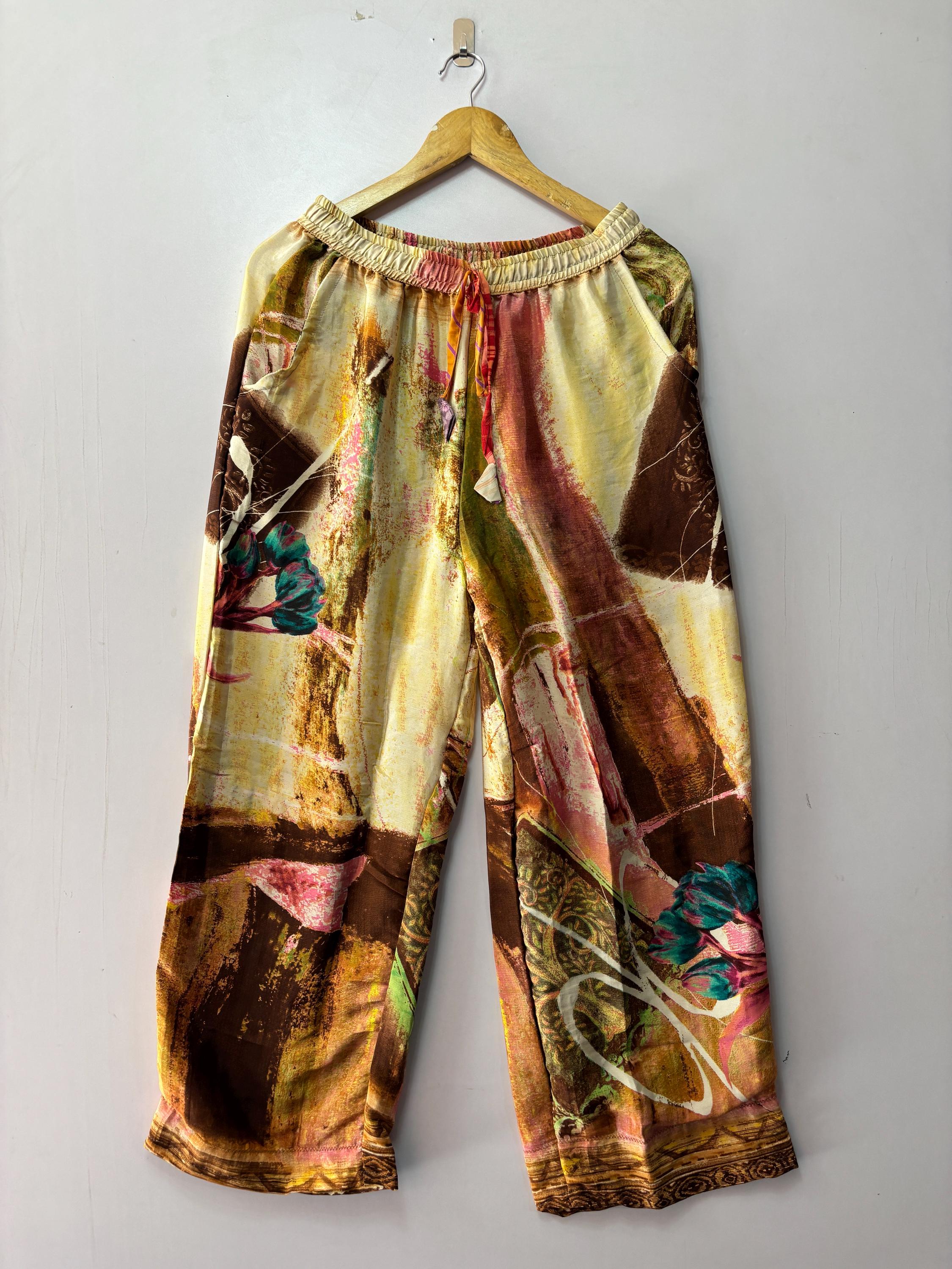 Luxury Silk Sari Pajama Pants Women Vacation Wear Pajama Boho Hippie Silk Pajama Gift For Wife