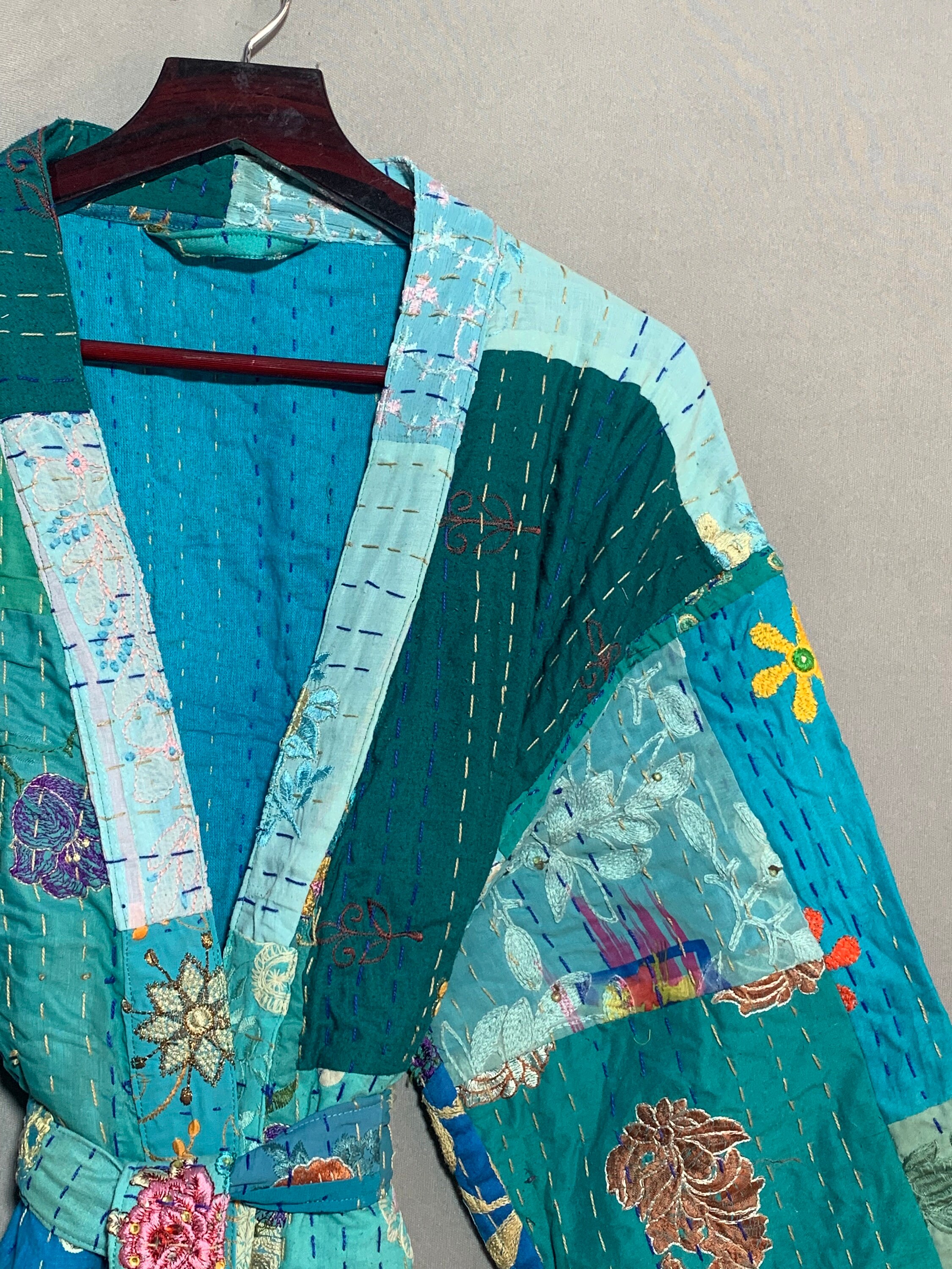 Kantha Robe Handmade Cotton Kantha Robe: Patchwork Kimono, One Size - Etsy