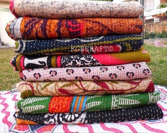 Lote de colchas Kantha indias al por mayor: colcha de algodón reversible vintage hecha a mano