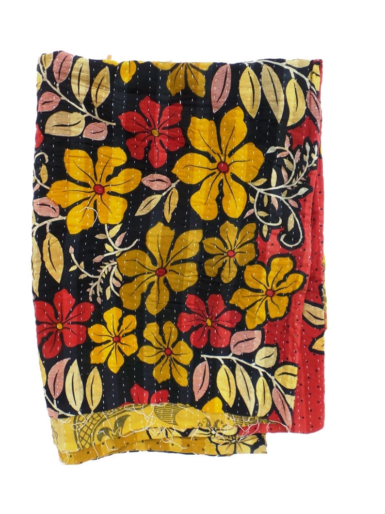 vintage Kantha Quilt Gudri Reversible Throw Handmade Quilt Blanket Ralli 307
