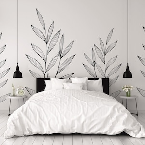 Large Palm leaves X 2 Wall Decal  - Stemmed Garden Leaves, Nature Wall Art, Vinyl Wall Decal, Living Room Decor, Bedroom Wall Art, Tropical