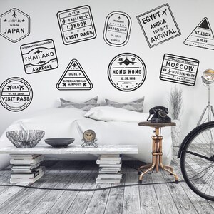 Pack de 10 Sellos de Pasaporte Personalizados Calcomanías de Pared, Pegatinas de Viaje, Sellos de Destino, Aventura, Recuerdo, Regalo de Recuerdos, Fechas Especiales