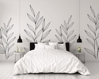 Large Palm leaves X 2 Wall Decal  - Stemmed Garden Leaves, Nature Wall Art, Vinyl Wall Decal, Living Room Decor, Bedroom Wall Art, Tropical