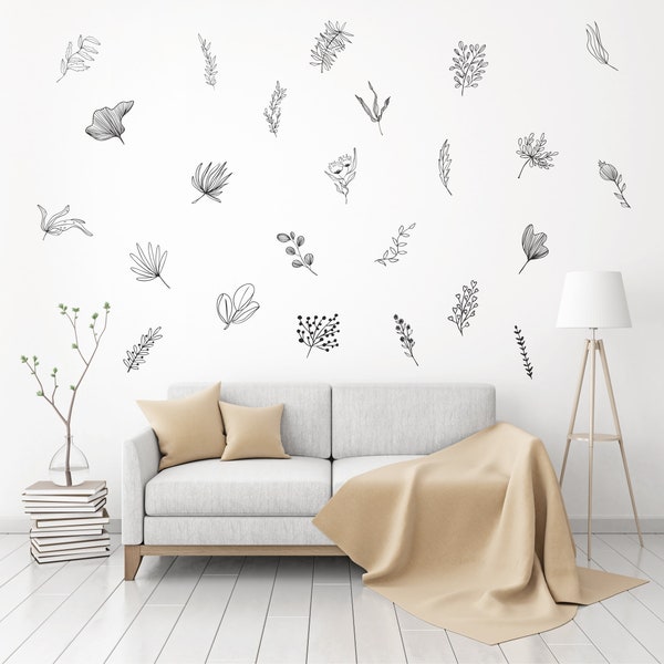 Botanical Flowers Collection Wall Decal  -Wild Flowers Decal, Vinyl Wall Decal, Living Room, Bedroom, Flower illustration Stickers