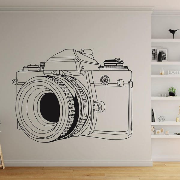 SLR Camera Decal Sticker - Office Wall Sticker, Kids Room Wall Sticker, Quirky Decal, Photography Hobby Decal