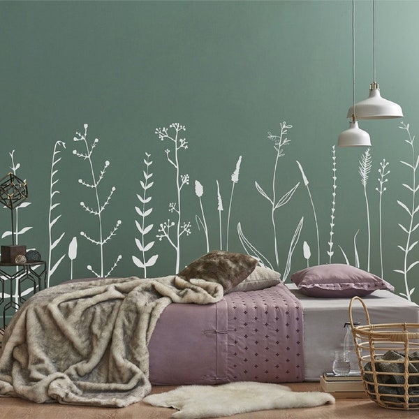 Wild Flowers Wall Decal  - Fake Meadow Decal, Vinyl Wall Decal, Living Room, Bedroom, Feature Wall