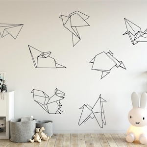 Origami Animal Wall Decals, Kids Wall Decal, Geometric Stickers, Japanese art wall decals,