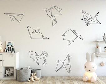 Origami Animal Wall Decals, Kids Wall Decal, Geometric Stickers, Japanese art wall decals,