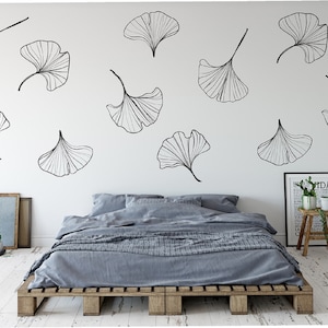 Ginkgo Leaves Wall Decal, Pack of 6, Japanese Leaves, Nature Stickers, Falling Leaves, Botanical Wall Decal