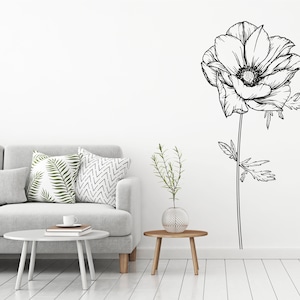 Wild Poppy Wall Decal Wild Flowers Decal, Vinyl Wall Decal, Living Room, Bedroom, Feature Wall image 1